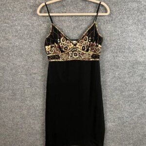 Vintage Y2K Sue Wong SILK MINI Dress Sleeveless Beaded Party Cocktail Size 8